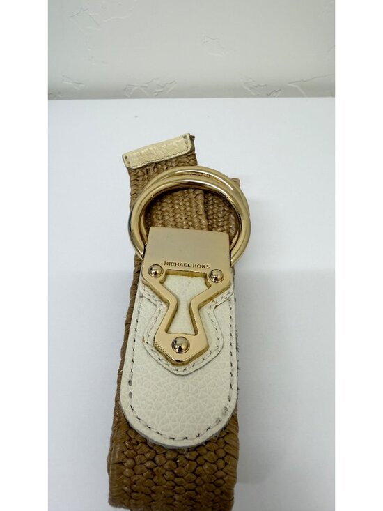 Michael Kors Tan Woven Belt with Gold Double Ring Buckle – L/XL